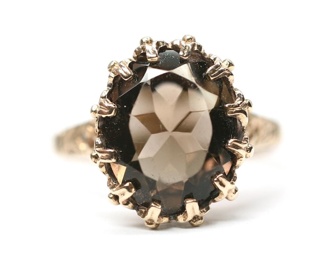 Vintage 9ct gold Smokey Quartz ring - London 1976 - size P or US 7 1/2