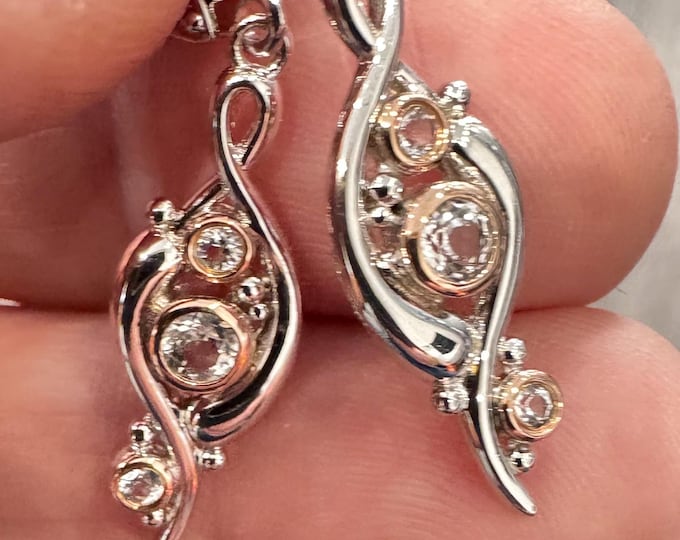 Clogau Welsh gold -  Gold of Royalty. 9ct rose gold and sterling silver drop earrings with Topaz