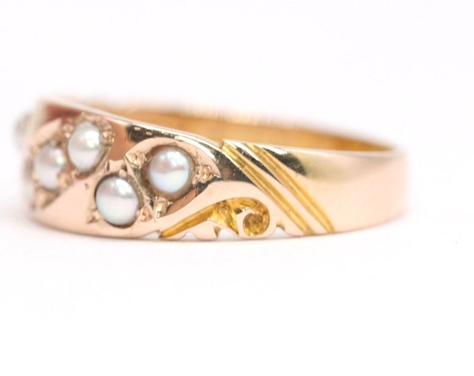 Superb antique Edwardian 9ct rose gold and seed pearl ring - Birmingham 1905 - size M or US 6