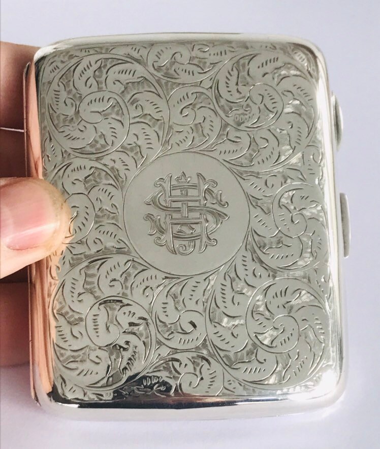 Stunning antique ornately engraved Sterling Silver cigarette case
