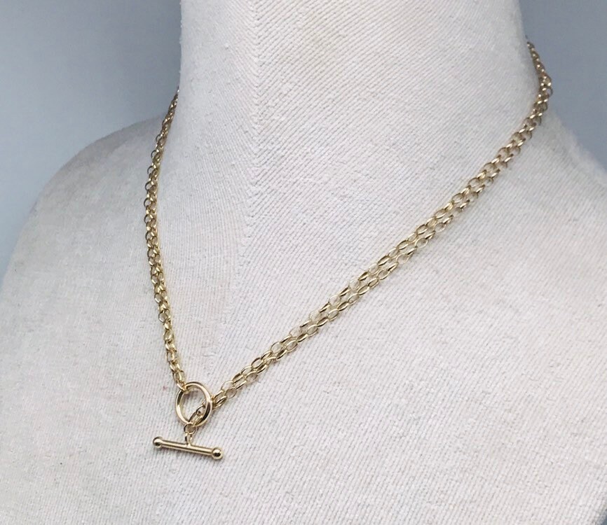 Stunning vintage 9ct yellow gold 17 inch double strand tbar necklace