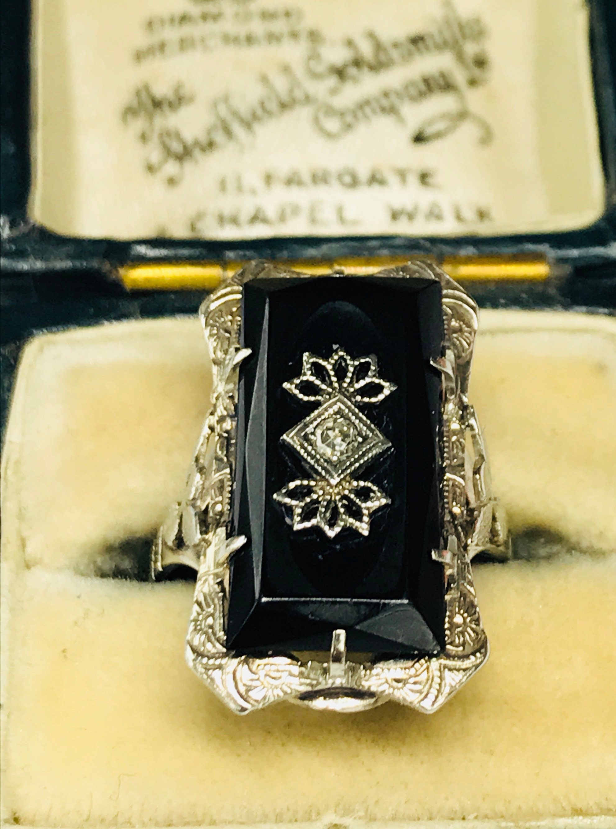 RESERVED*** Superb antique Art Deco 14ct white gold Diamond mourning