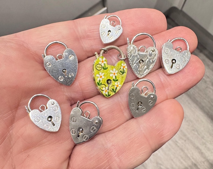 8 Vintage Sterling Silver padlock pendants - job lot