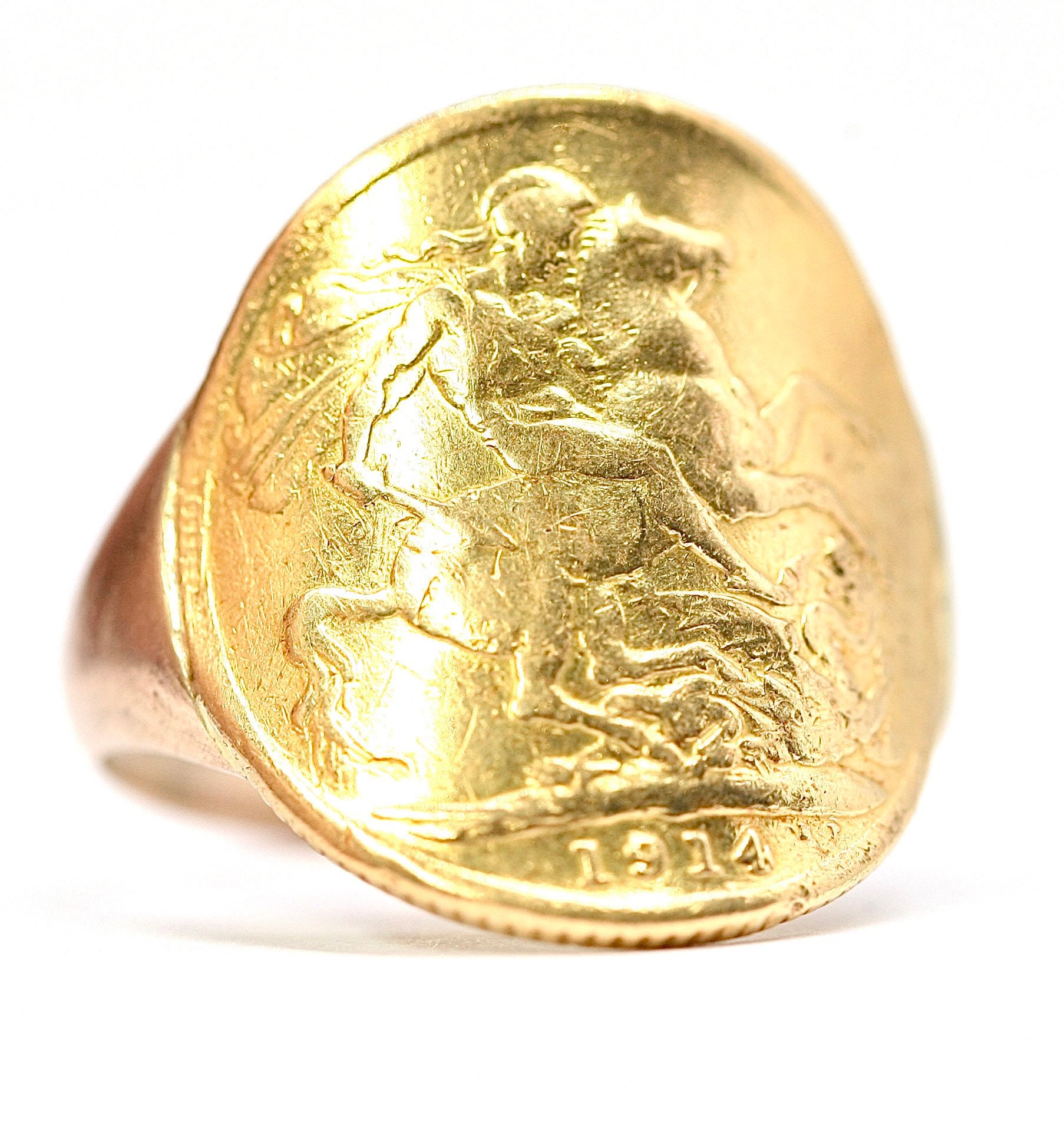 Superb Antique 22ct Gold Full Sovereign Ring Dated 1914 Size U Or US 