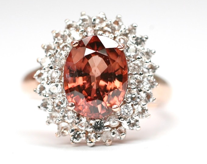 Vintage 9ct rose gold Topaz and Diamond dress ring - fully hallmarked - size L or US 5 1/2