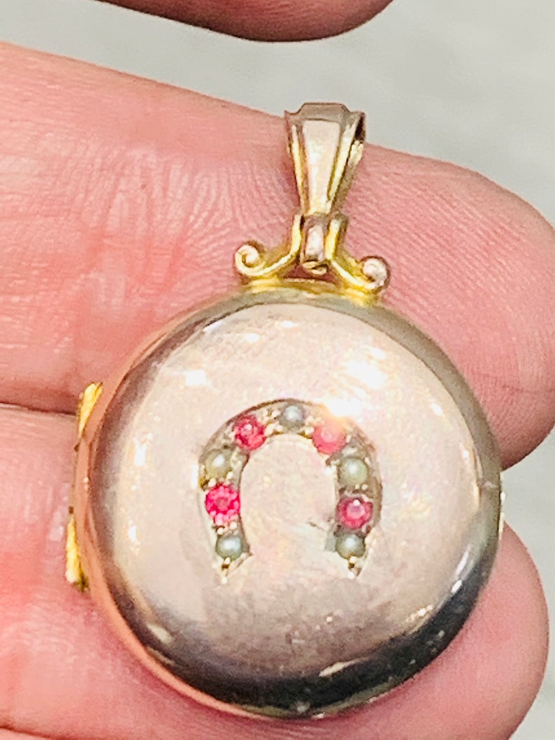 Victorian 15ct gold Ruby & Seed Pearl lucky horseshoe locket Etsy