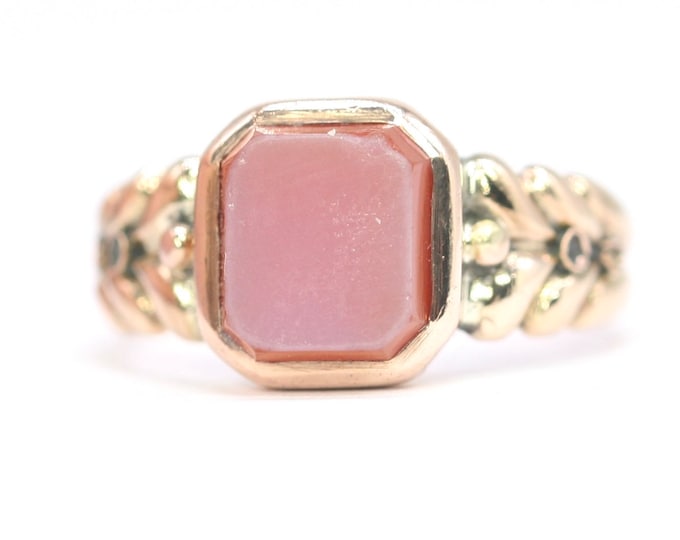 Superb Victorian 9ct rose gold Sardonyx signet or pinky ring - hallmarked Chester 1899 - size P or US 7 1/2