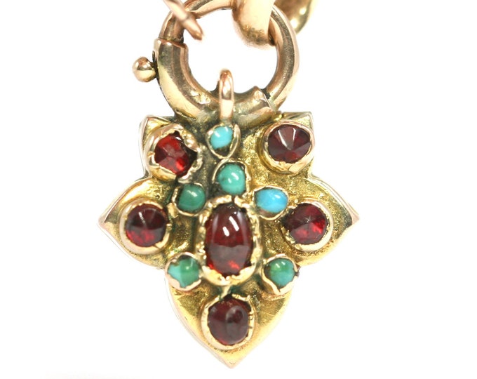 Superb antique Victorian 9ct gold Garnet, Turquoise and seed Pearl locket pendant