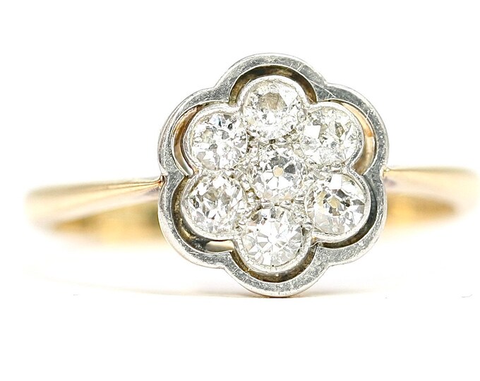 Stunning antique Art Deco 18ct gold and platinum Diamond ring / engagement ring - size M or US 6