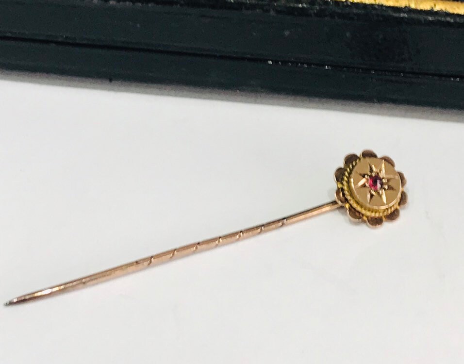 Antique Victorian 9ct gold Ruby stick pin / lapel pin / tie pin - late ...