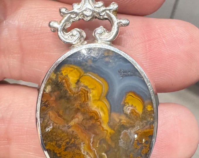 David Scott Walker - Vintage Sterling silver Malachite & Agate pendant - Sheffield 1979 - 17gms