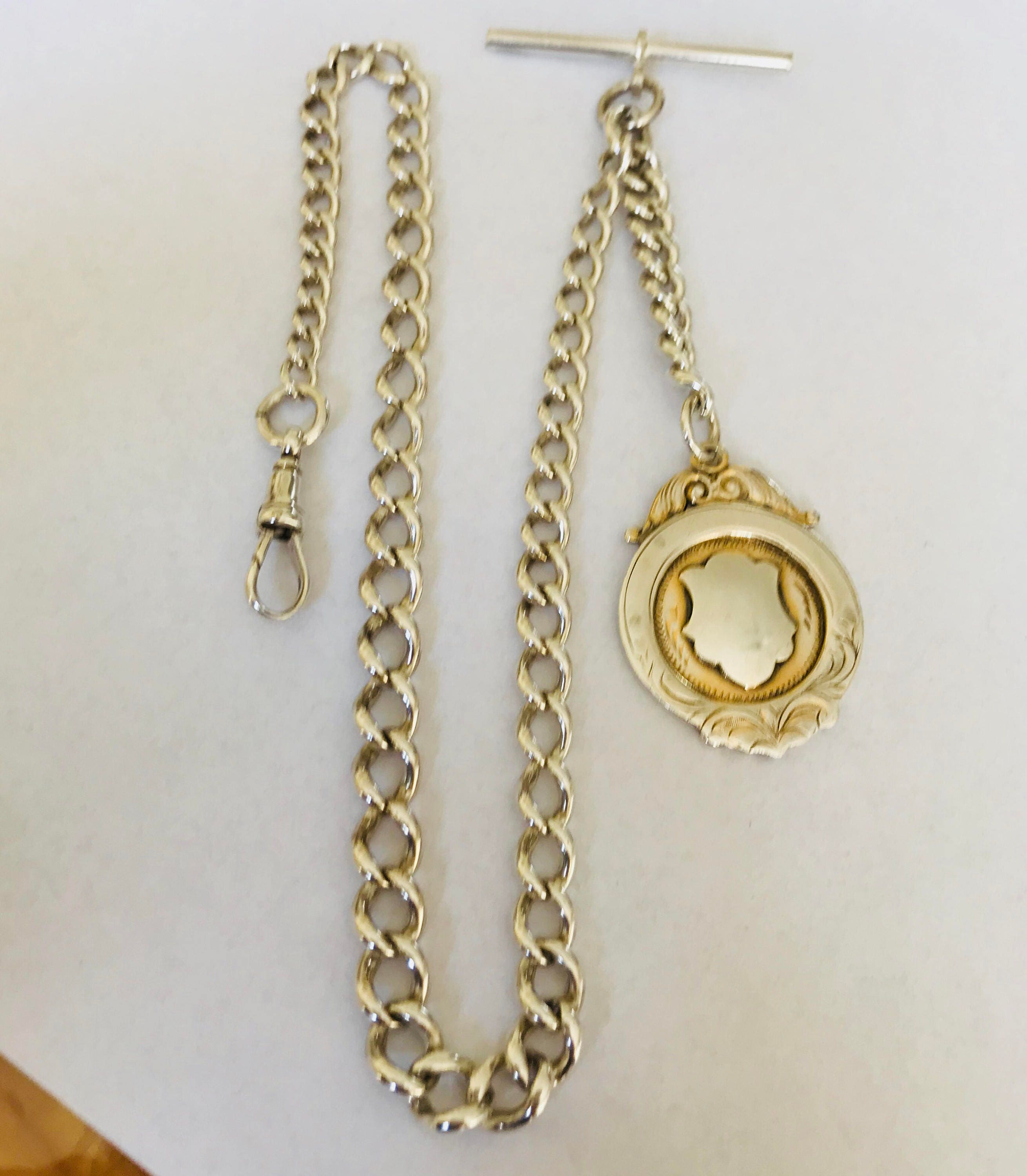 Superb Edwardian sterling silver graduated Albert pocket watch chain Birmingham 1902