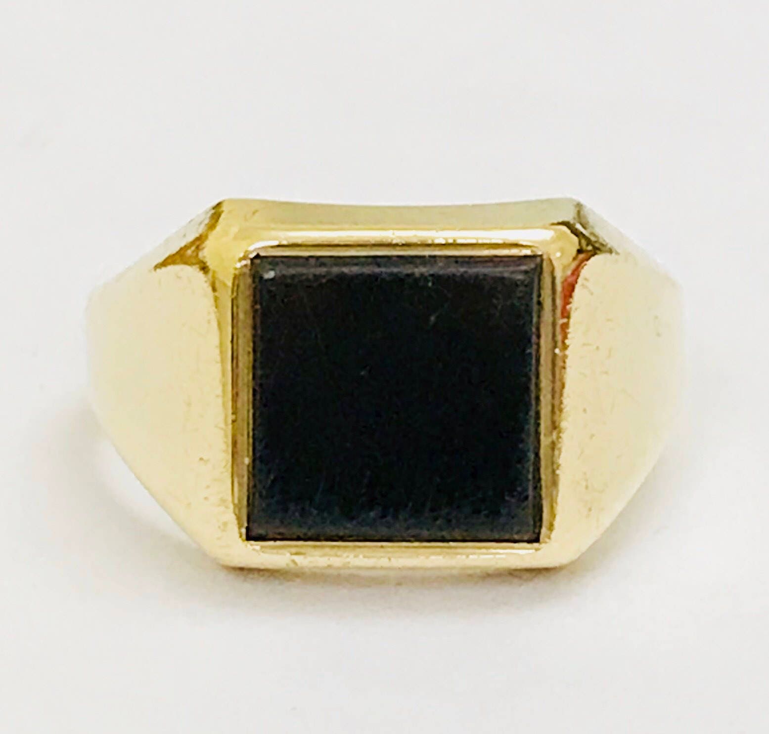 Stunning Vintage Heavy 9ct Gold Onyx Signet Ring Birmingham 1975