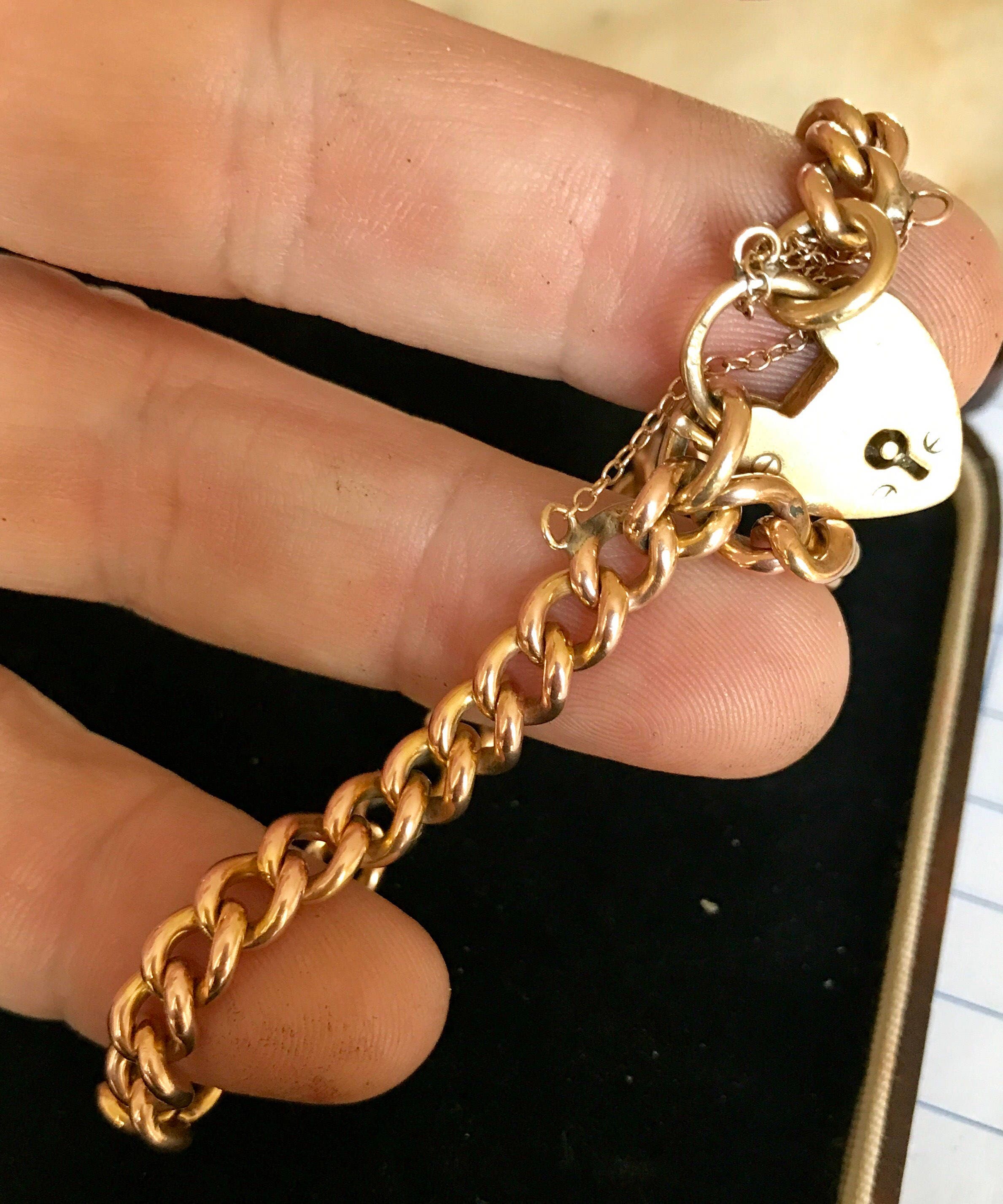 Stunning antique 9ct rose gold charm padlock bracelet ***reserved