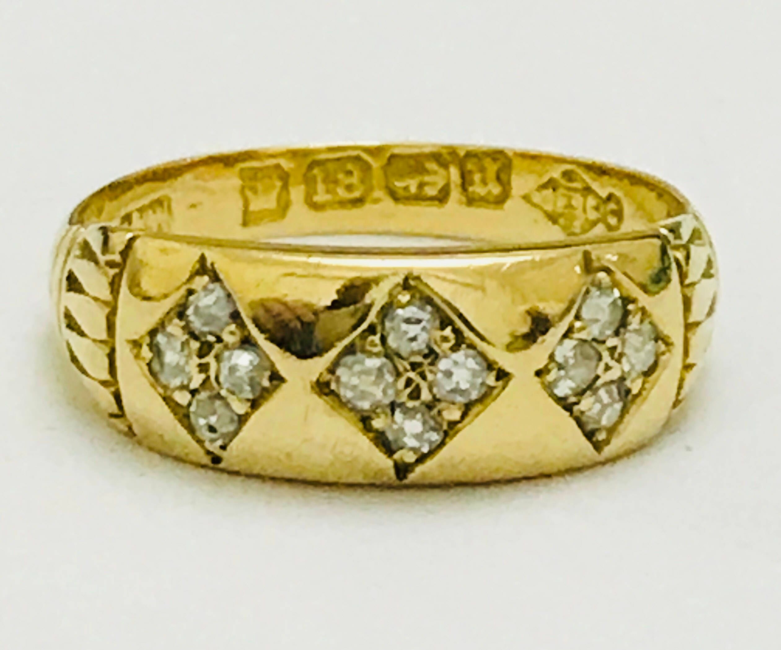 Fabulous antique Victorian 18ct gold Diamond Gypsy ring - hallmarked ...