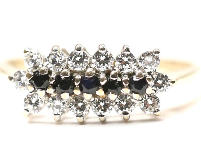 9ct gold Sapphire and Cubic Zirconia ring - size N or US 6 1/2