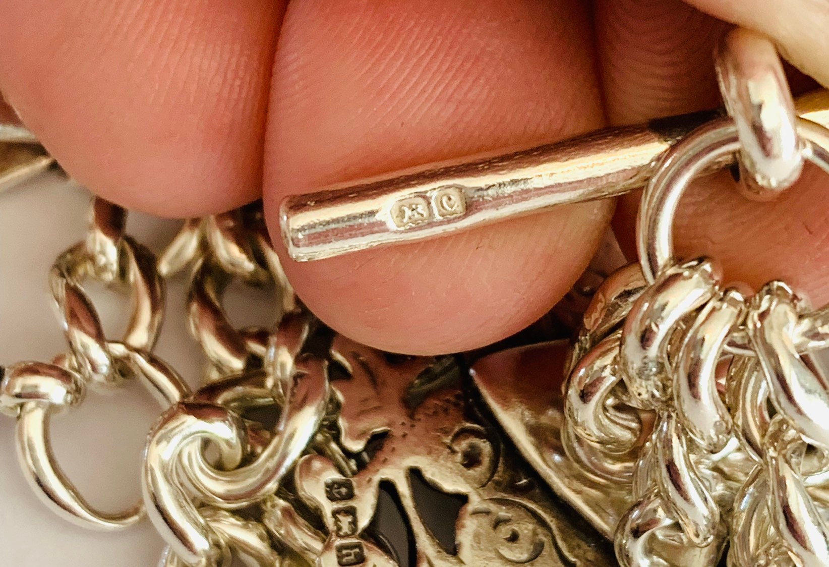 Superb Edwardian sterling silver double Albert pocket watch chain