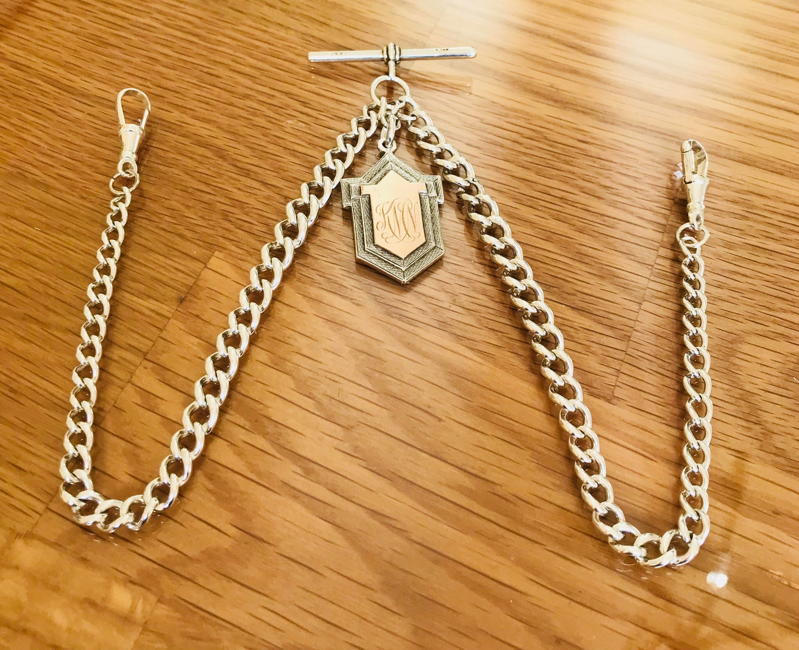 Antique silver double albert watch chain Clearance