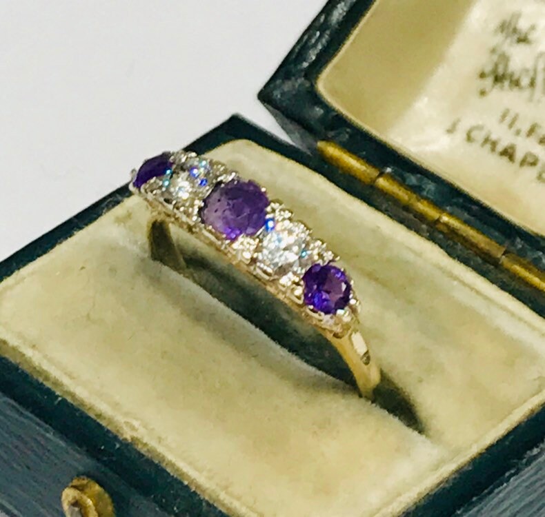 Superb vintage 9ct yellow gold Amethyst and Cubic Zirconia eternity