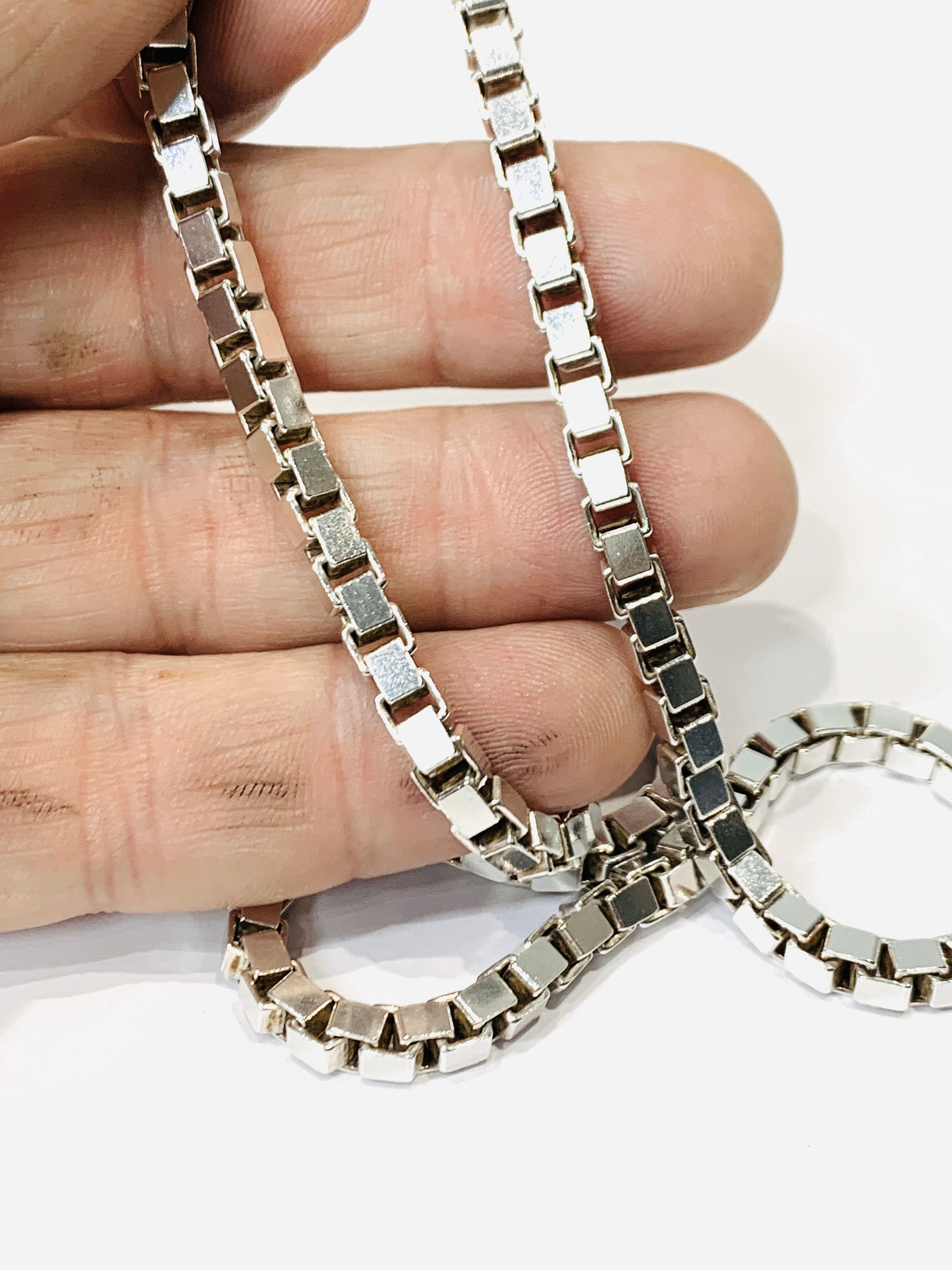 Vintage 17 inch sterling silver thick box link chain fully hallmarked