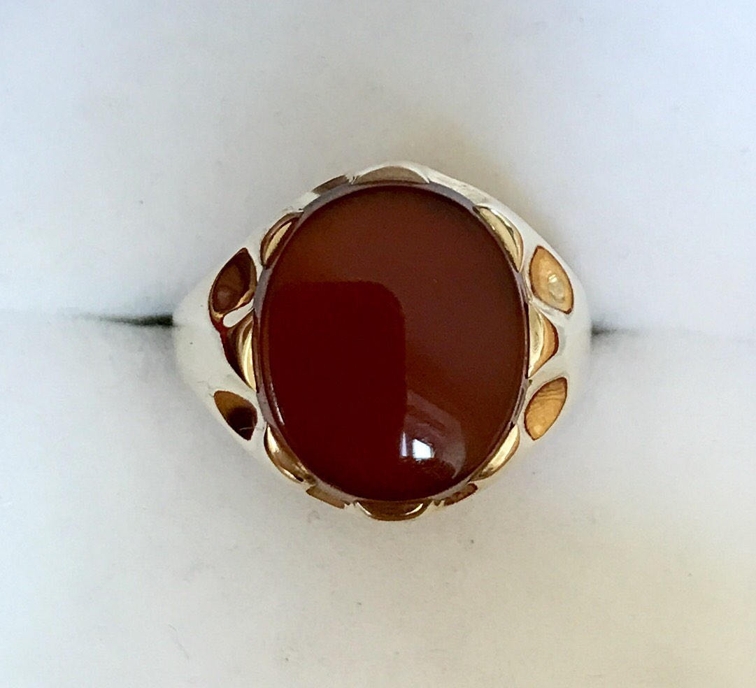 Superb vintage 9ct gold men's Carnelian signet ring - 1979
