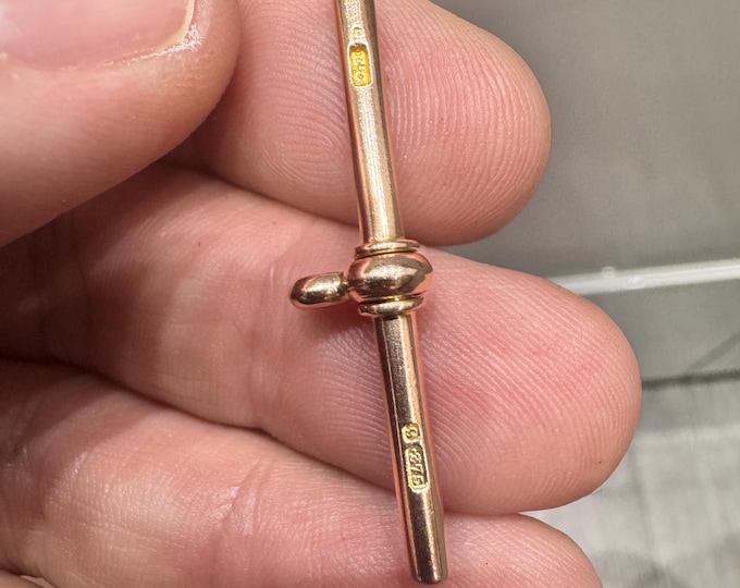 Antique 9ct rose gold swivel t-bar pendant - fully hallmarked - 40mm