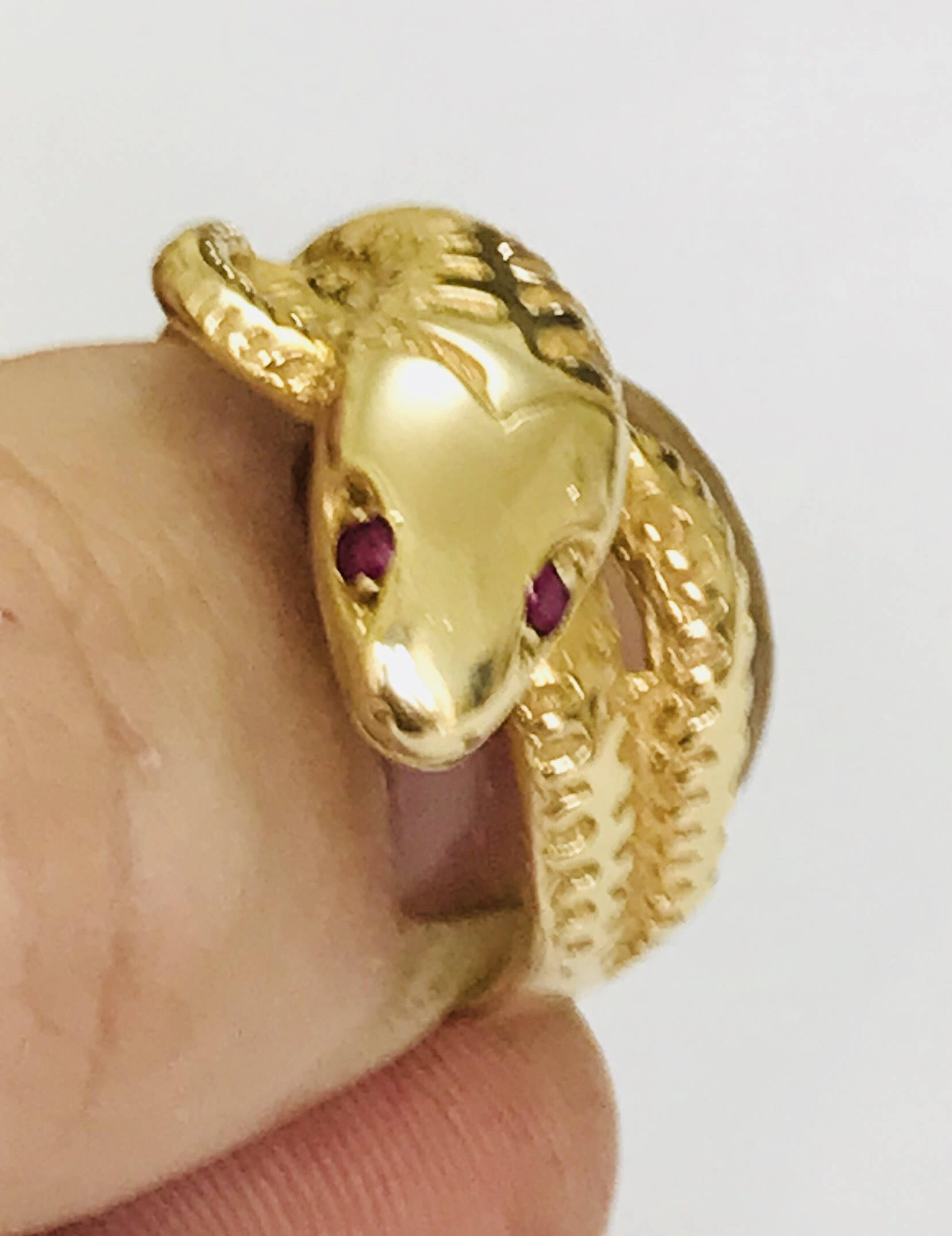 Mens gold snake ring cheap with ruby eyes