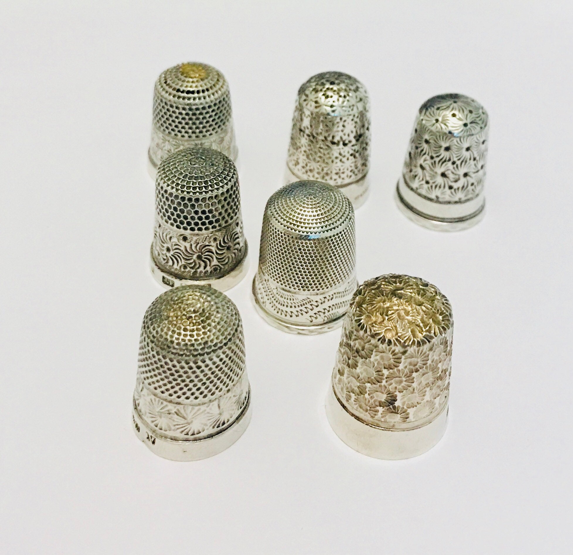 Collection of antique Sterling Silver thimbles including Charles Horner