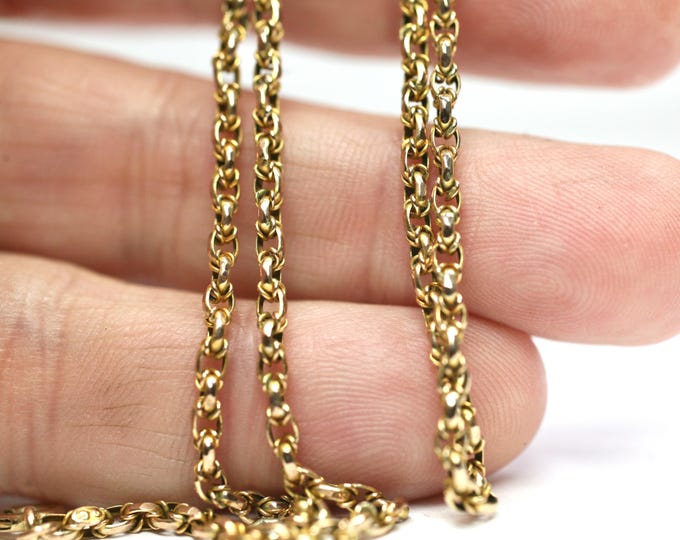 Antique 16 1/2 inch 9ct rose gold fancy link chain - stamped 9C