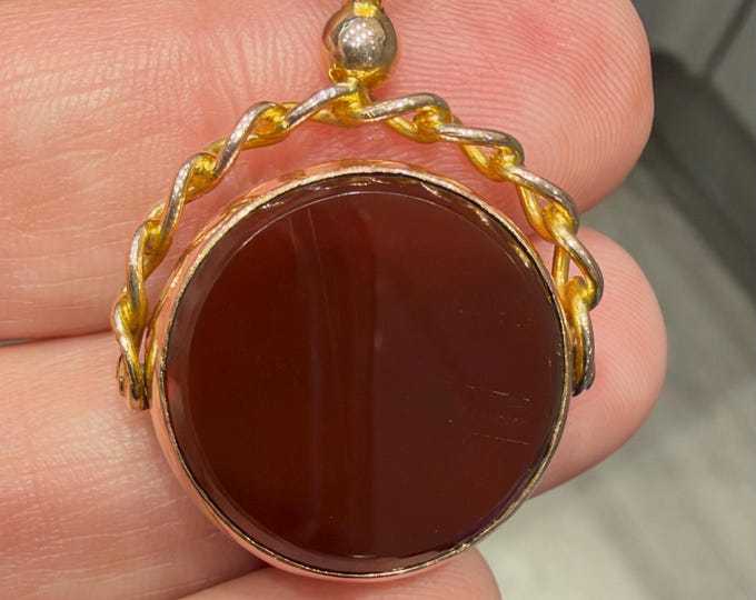 Antique 9ct rose gold Carnelian spinning fob pendant - Birmingham 1919