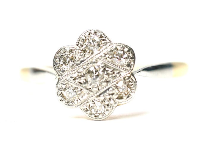 Superb antique Art Deco 18ct gold and Platinum Diamond ring - size M or US 6