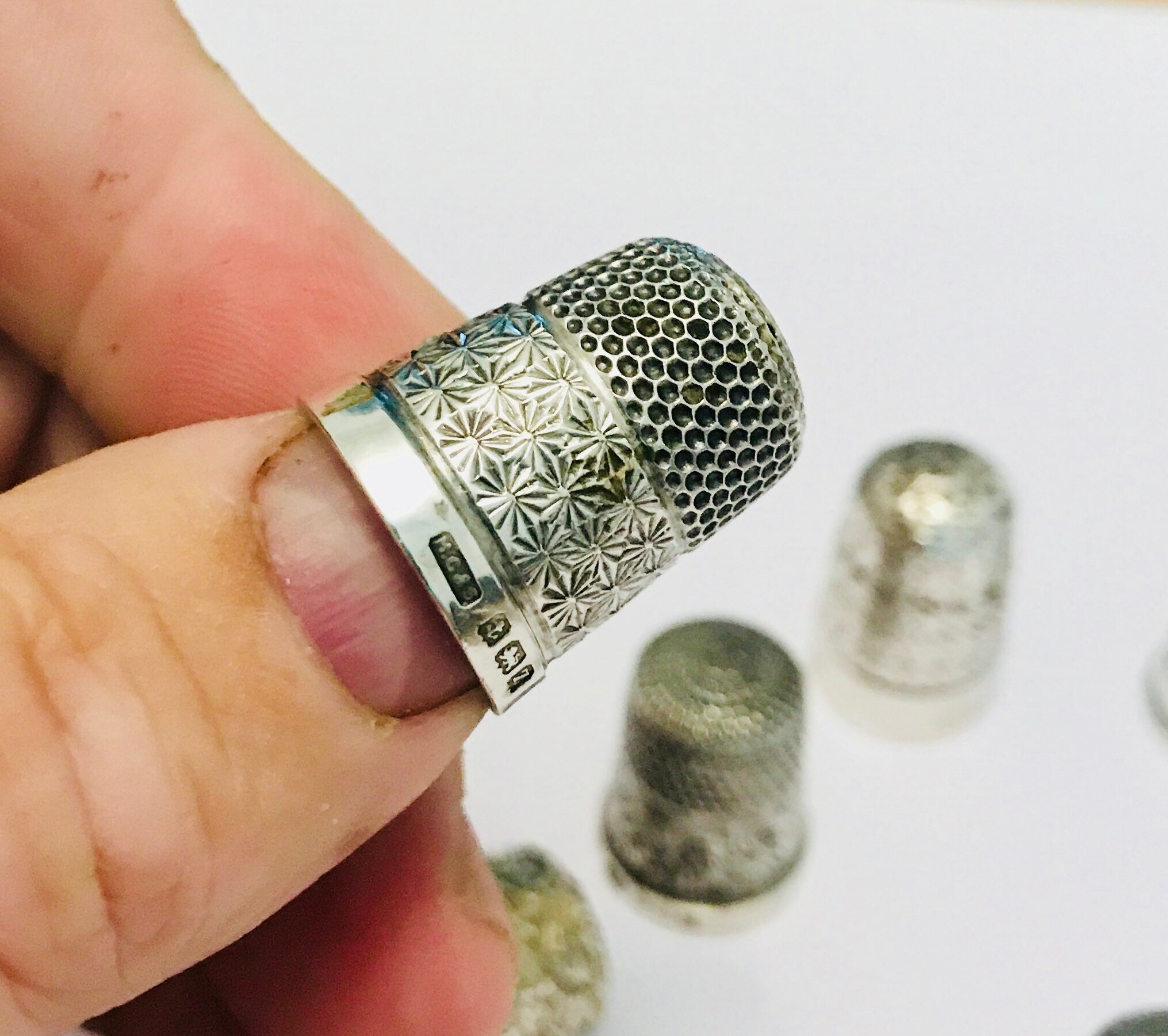 Collection of antique Sterling Silver thimbles including Charles Horner