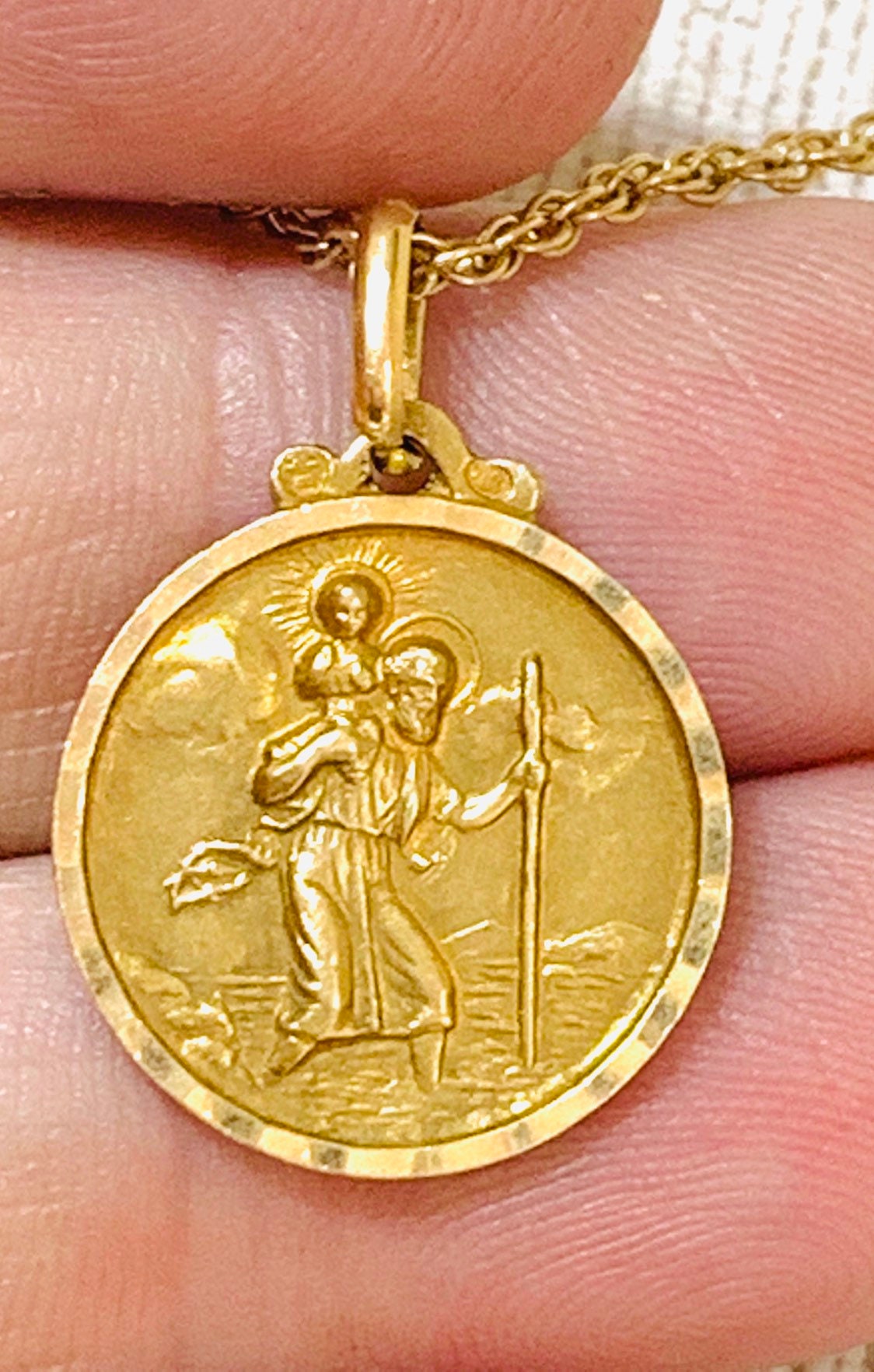 10K Yellow Gold St. Christopher Pendant - Solid Satin & Polished Finish, Religious Necklace Charm