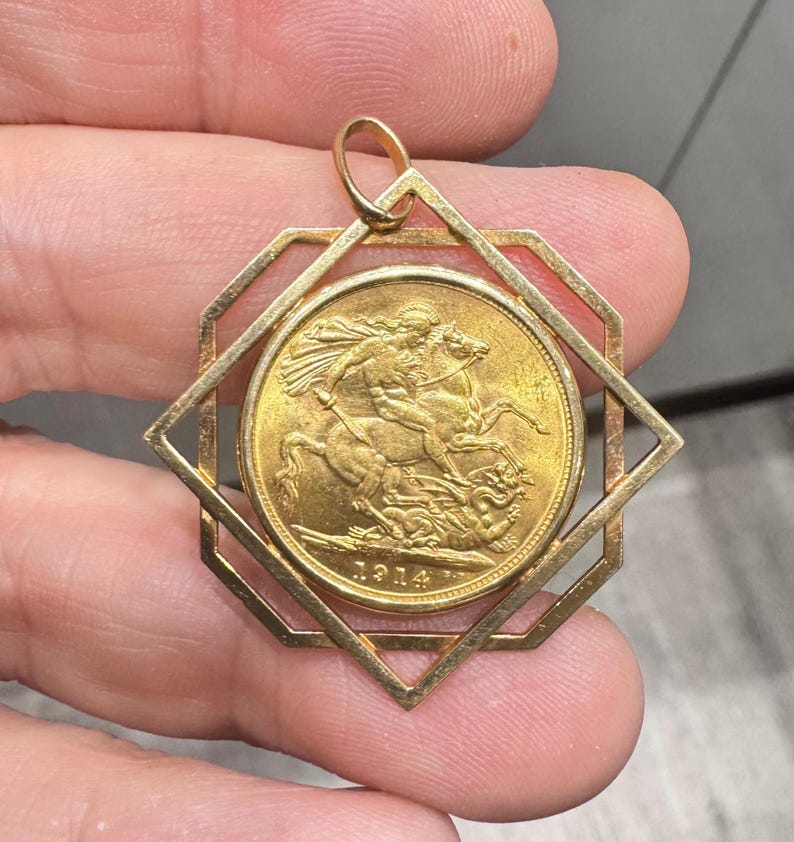 Vintage 9ct Gold Full Sovereign Pendant Mount - Fully Hallmarked ...