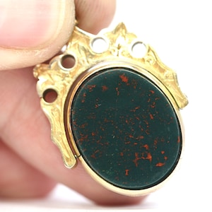 Superb Victorian 9ct rose gold Bloodstone and Onyx spinning fob pendant - hallmarked Birmingham 1890