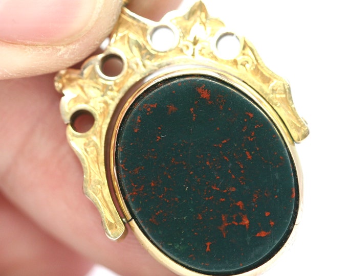 Superb Victorian 9ct rose gold Bloodstone and Onyx spinning fob pendant - hallmarked Birmingham 1890