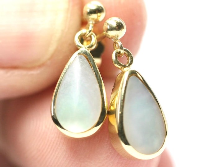 C W Sellors - superb vintage 18ct gold Mother of Pearl drop earrings - Sheffield 2002
