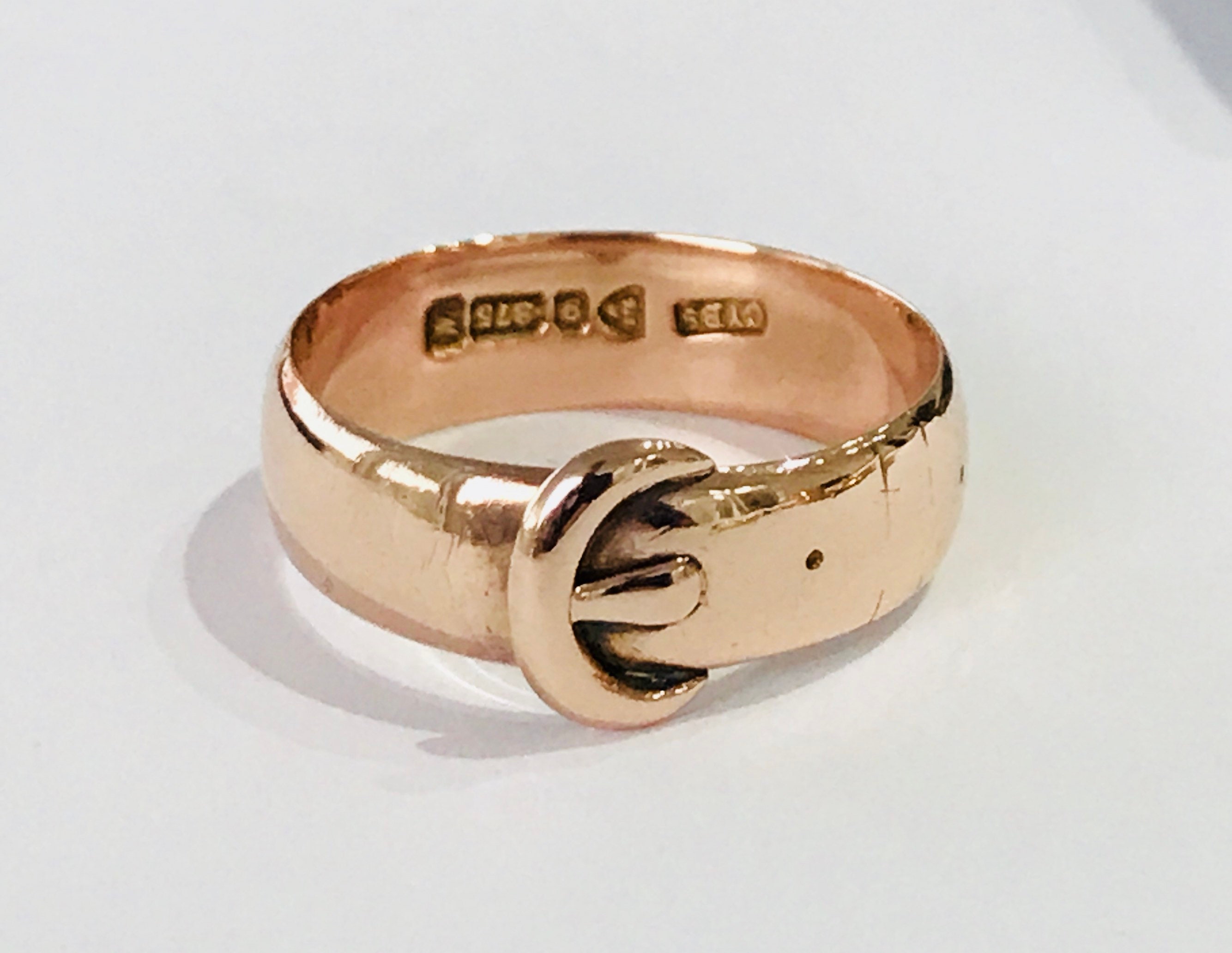 Stunning antique 9ct rose gold Buckle ring - hallmarked Chester 1912