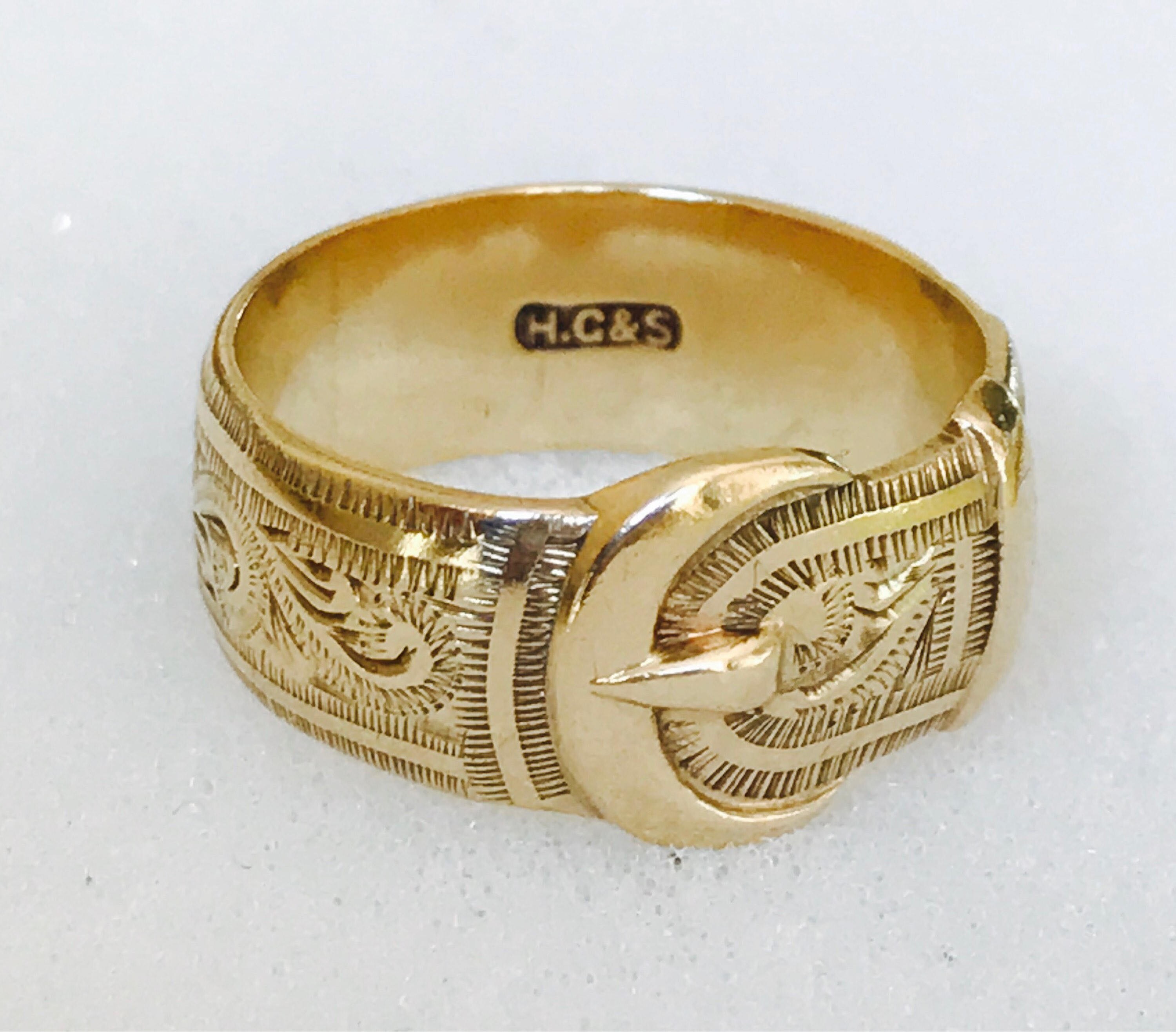 Superb heavy vintage 9ct yellow gold men's buckle ring Birmingham 1974