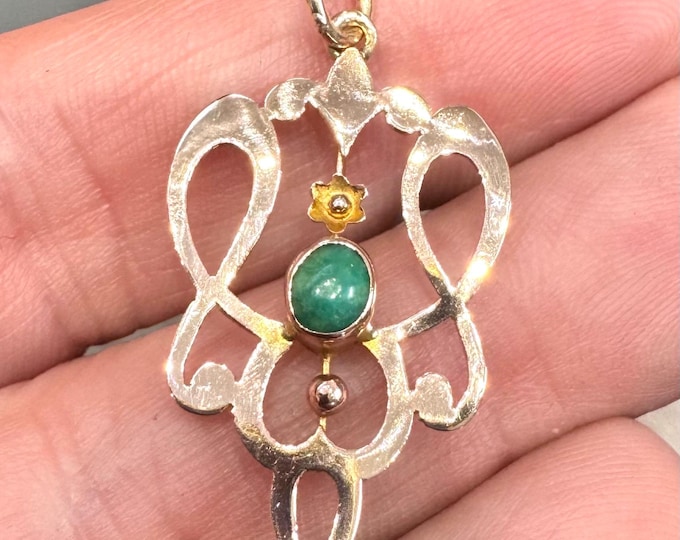 Stunning Art Nouveau 9ct rose gold and Turquoise pendant