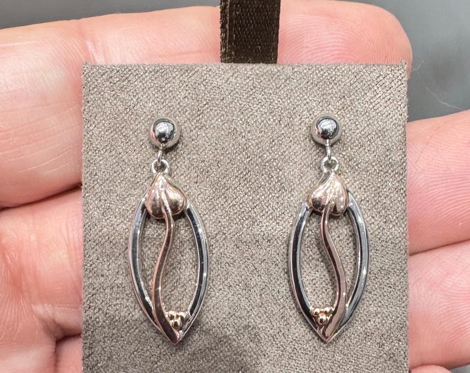Gold of Royalty - Clogau Sterling Silver and Welsh 9ct rose gold earrings - original box and certificate of authenticity