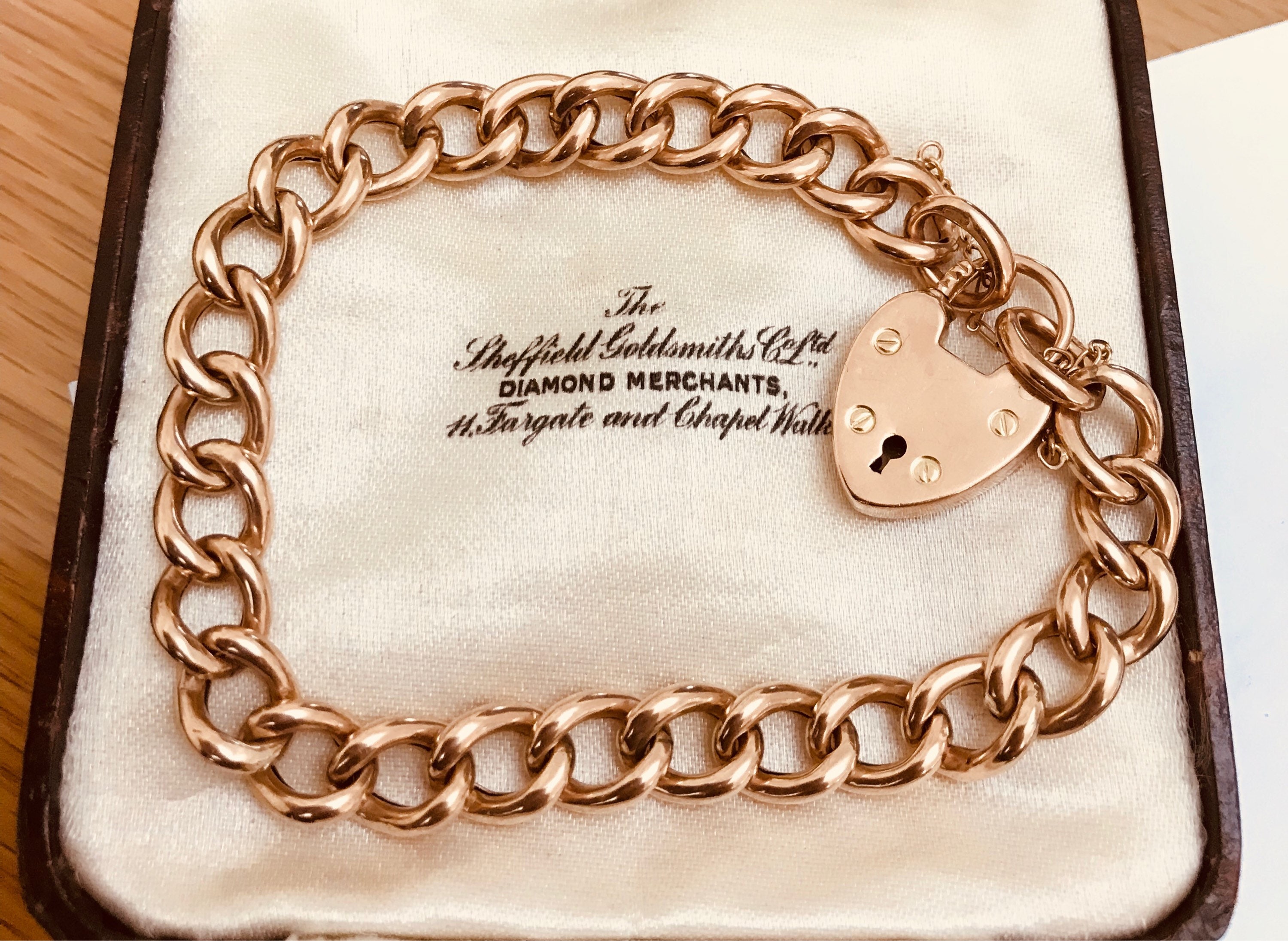 Fabulous antique 9ct rose gold charm bracelet hallmarked Chester 1907