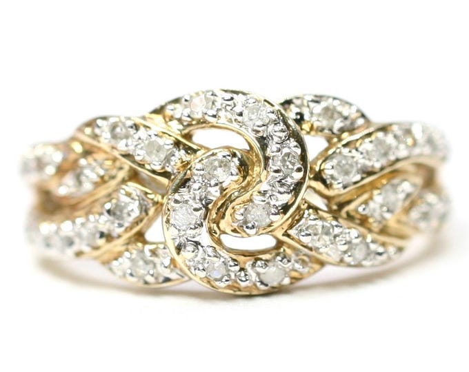 Sparkling vintage 9ct gold Diamond Love Knot ring - fully hallmarked - size P or US 7 1/2