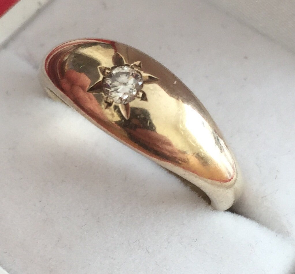 Superb vintage 9ct gold Men's diamond gypsy ring ***Reduced***