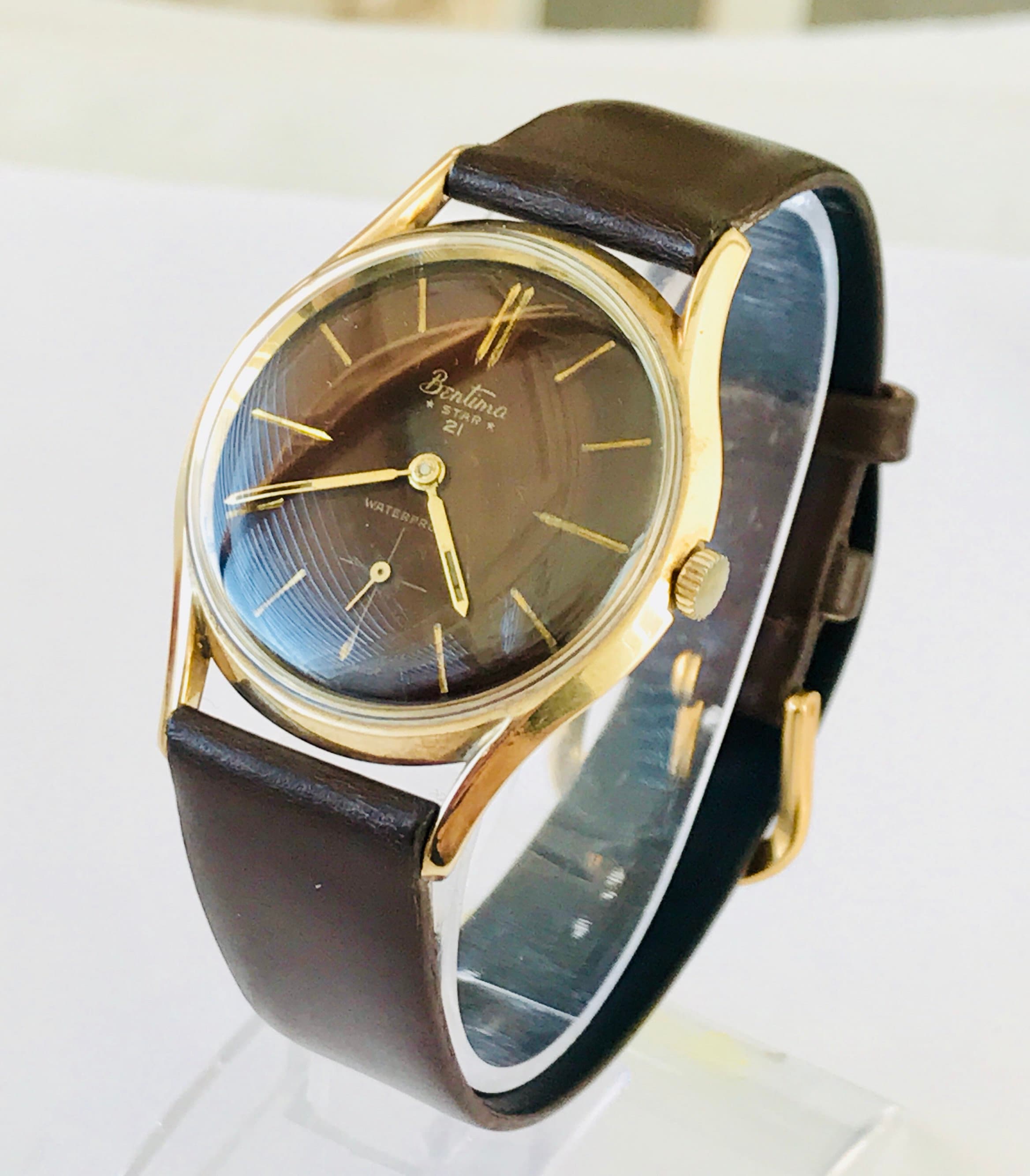 Superb vintage 9ct gold unisex Bentima Star 21 jewel manual wristwatch ...