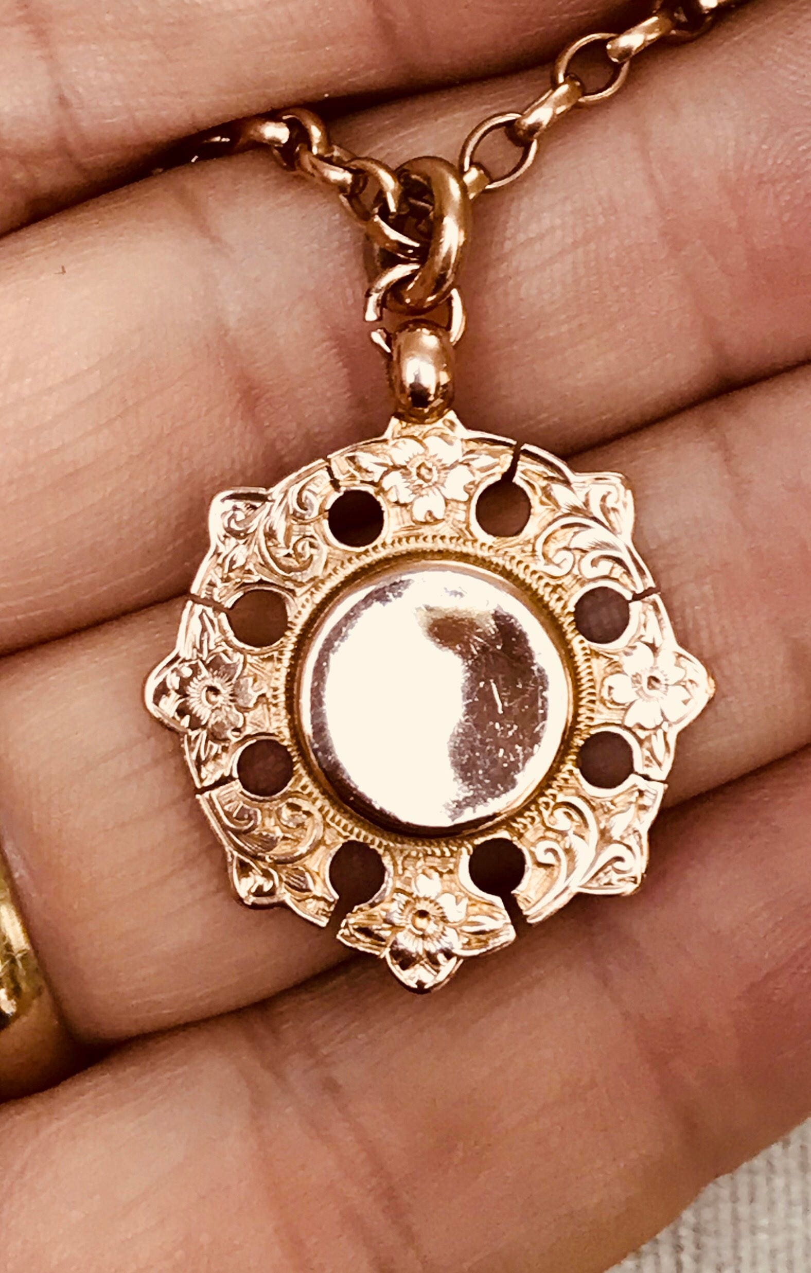 Fabulous antique Edwardian 9ct rose gold chain & fob pendant - Chester 1909