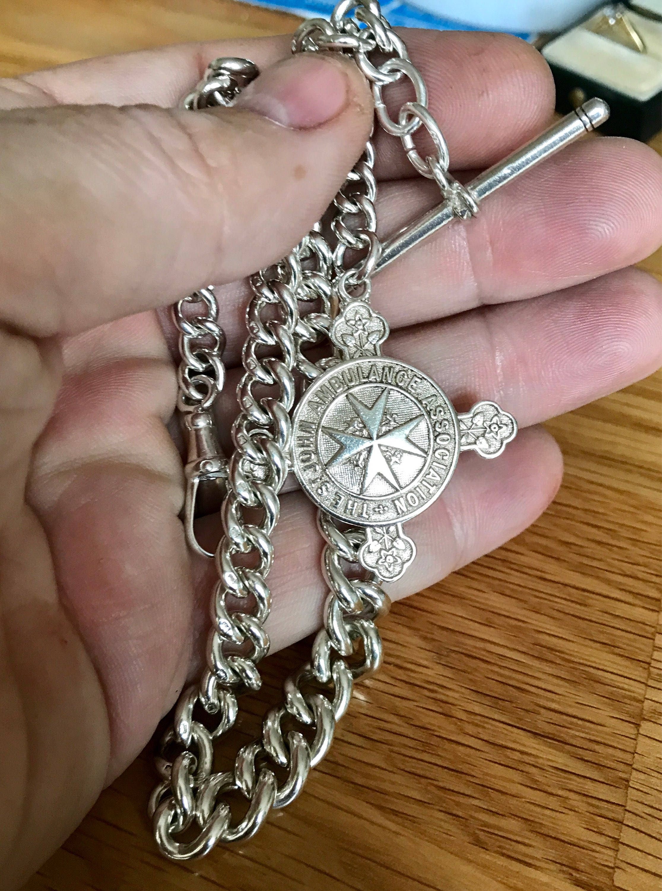 Superb antique Sterling silver graduated Albert pocket watch chain and