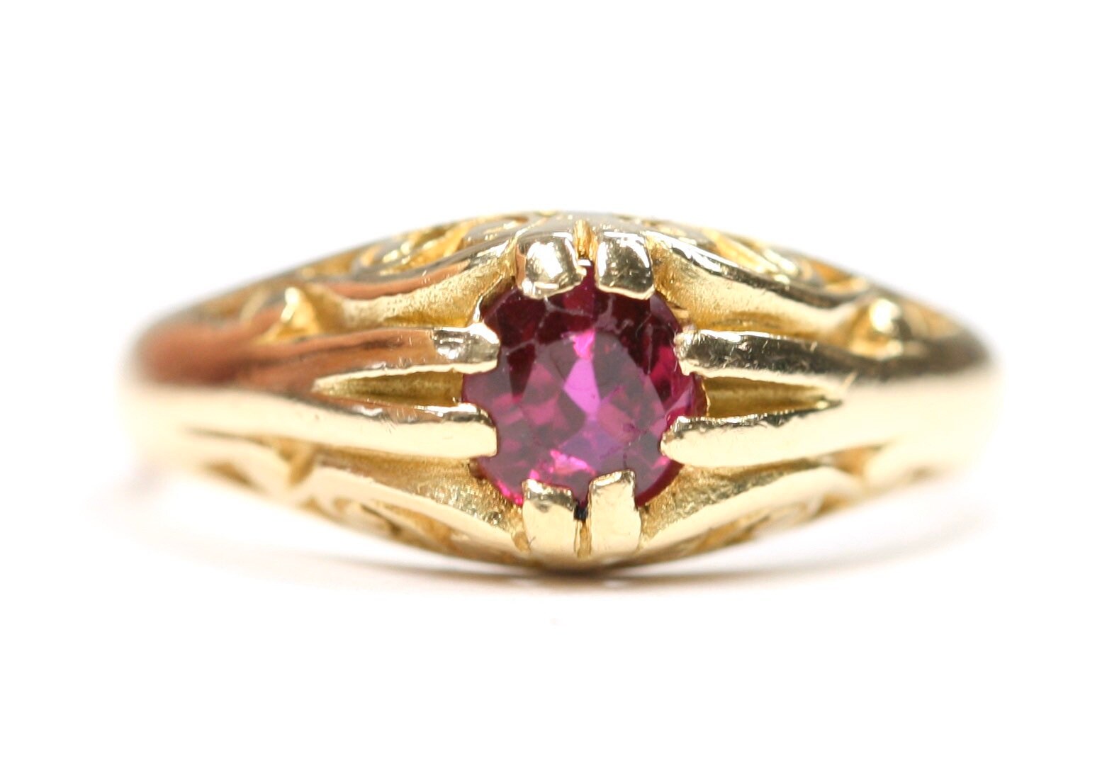 Antique heavy Edwardian 18ct gold Ruby Gypsy / pinky ring in the