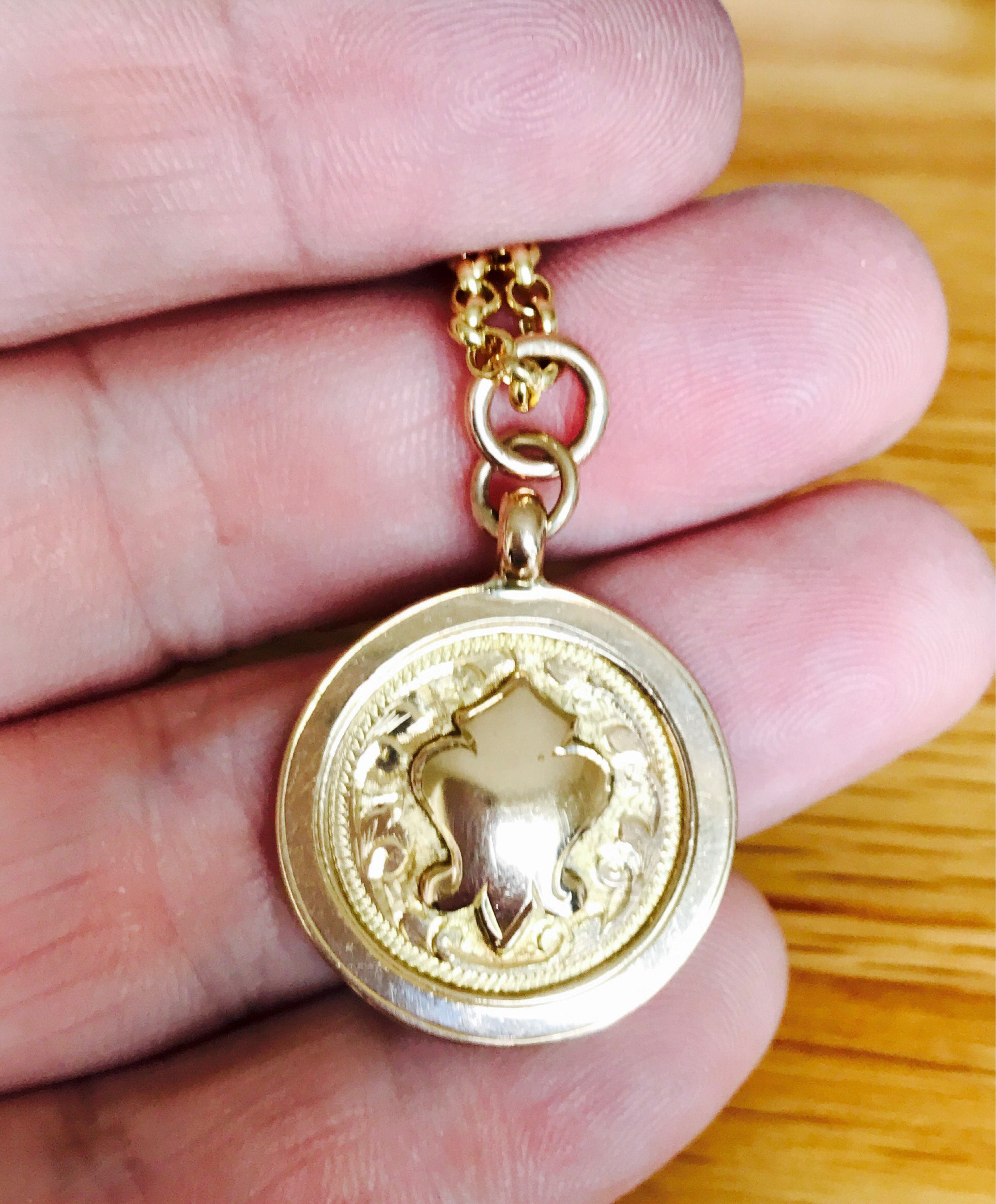 Antique 9ct gold pocket watch fob / pendant and chain Birmingham 1926
