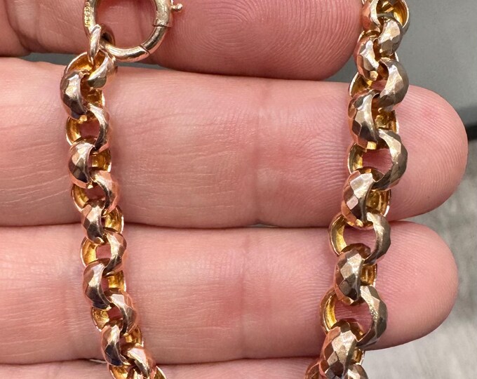Superb Victorian 7 1/2 inch 9ct rose gold graduated faceted Belcher link Albert chain bracelet